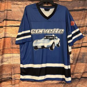 Men's L Blue Chevrolet Corvette 1976 Soccer Jersey C3 Graphic T-Shirt Car Gift